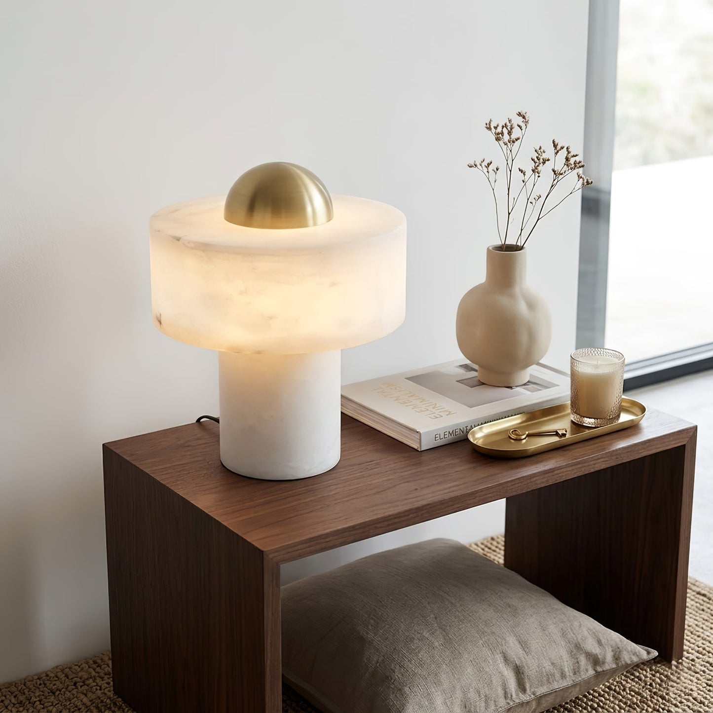 Dual Pillar Natural Alabaster Table Lamp