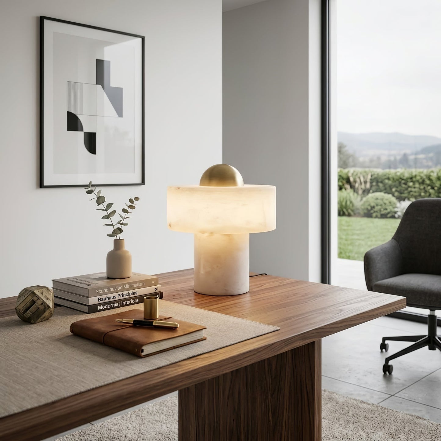 Dual Pillar Natural Alabaster Table Lamp