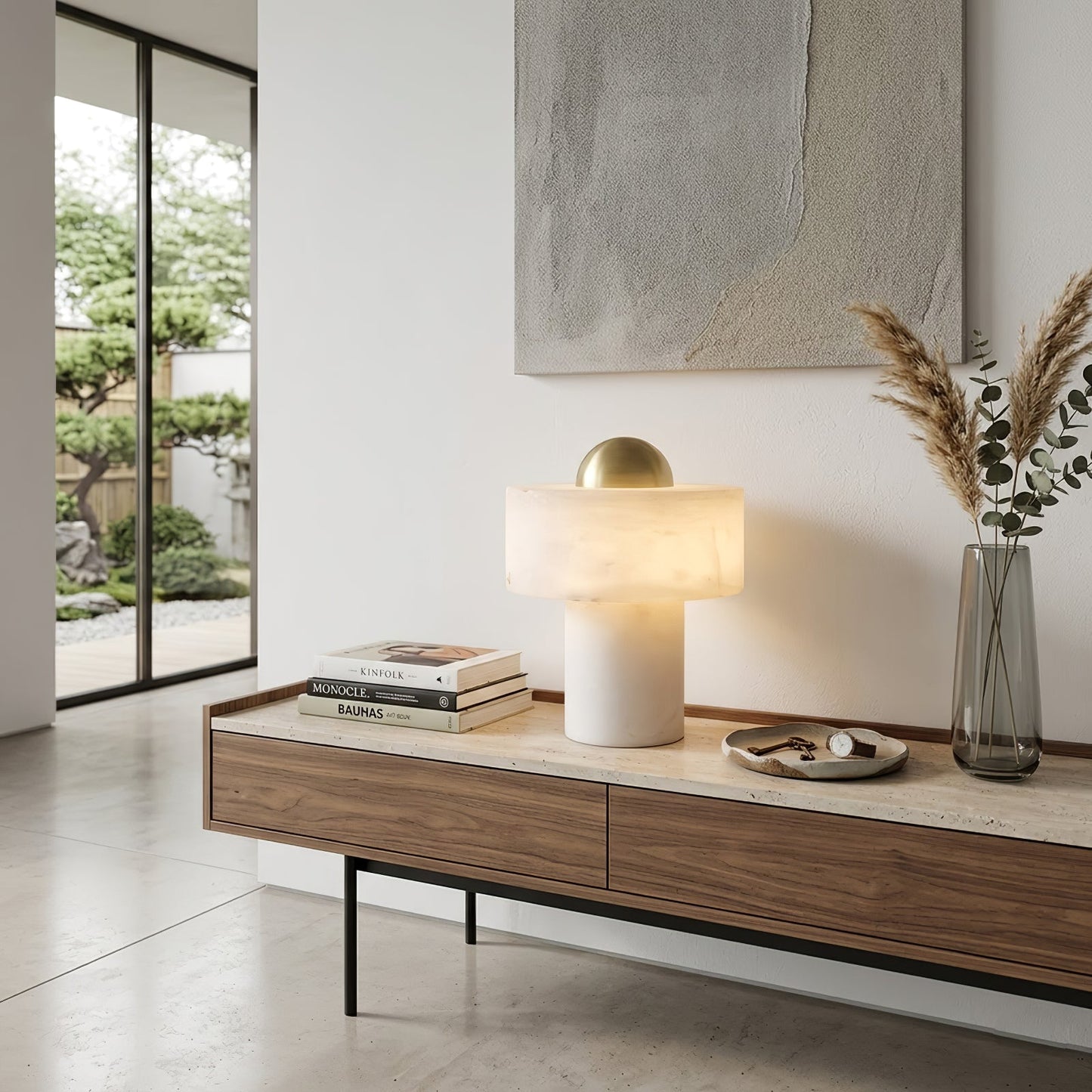 Dual Pillar Natural Alabaster Table Lamp