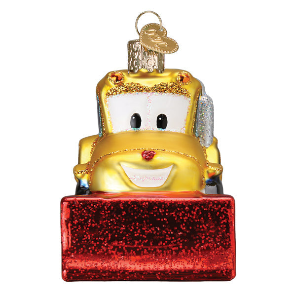 Bright Eyed Bulldozer  Glass Ornament