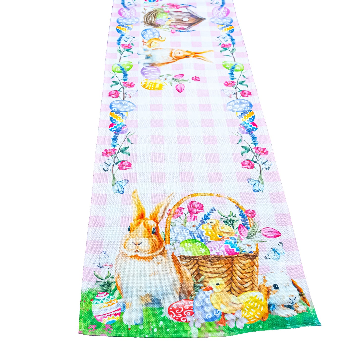 Whimsical Bunny and Colorful Eggs Easter Table Runner