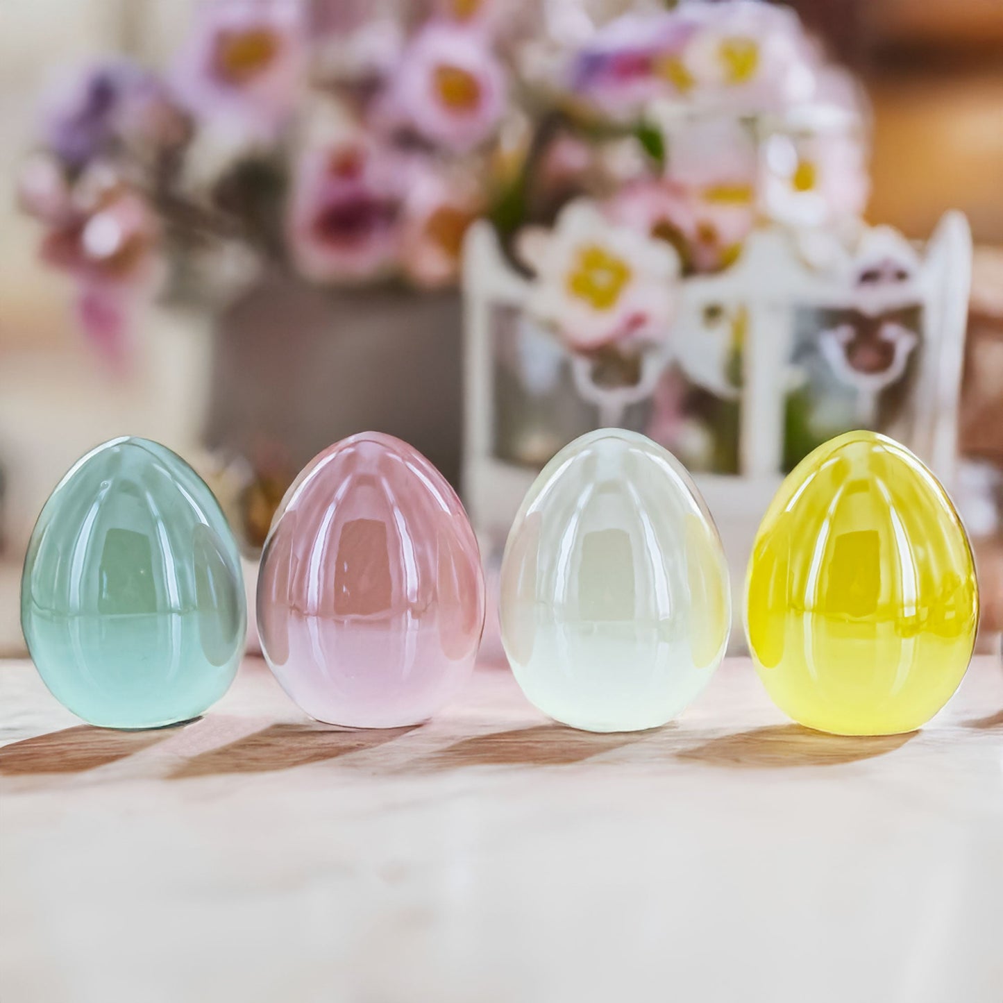 Set of 4 Multicolored Pearlized Ceramic Easter Eggs