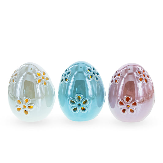 Set of 3 Pearlized Ceramic Easter Egg Lanterns