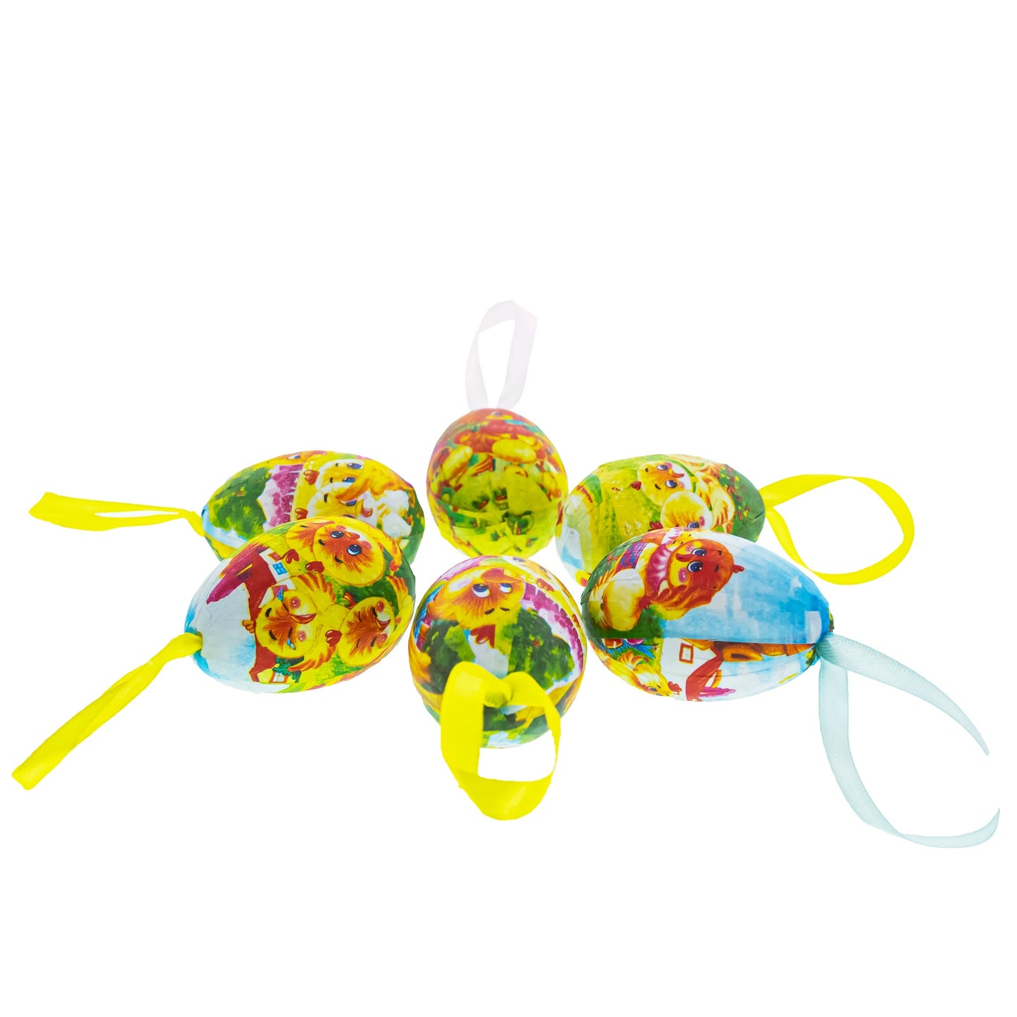 Set of 6 Chicks Vintage Style Hanging Easter Egg Ornaments