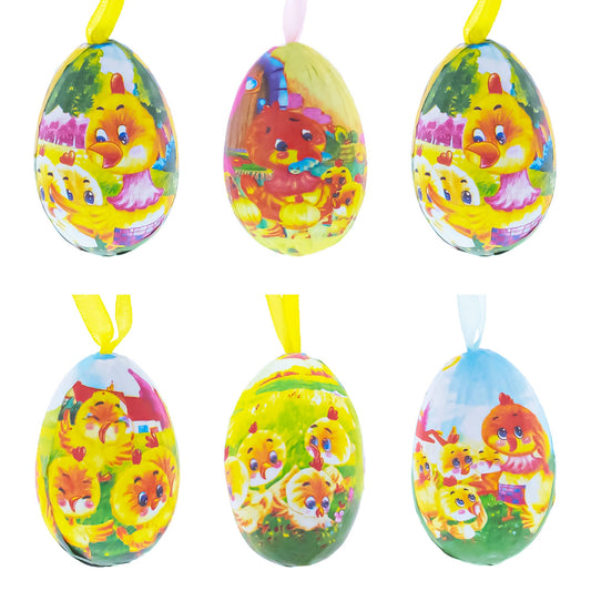 Set of 6 Chicks Vintage Style Hanging Easter Egg Ornaments