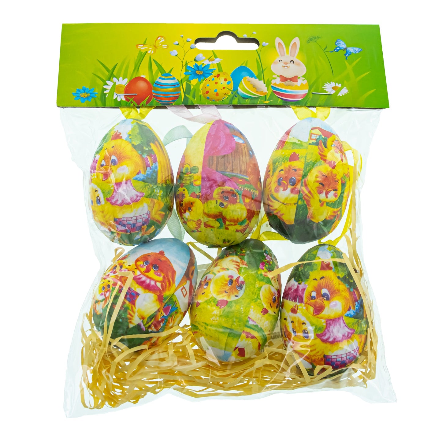 Set of 6 Chicks Vintage Style Hanging Easter Egg Ornaments