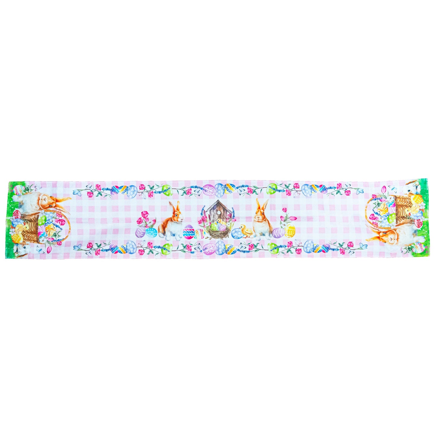 Whimsical Bunny and Colorful Eggs Easter Table Runner