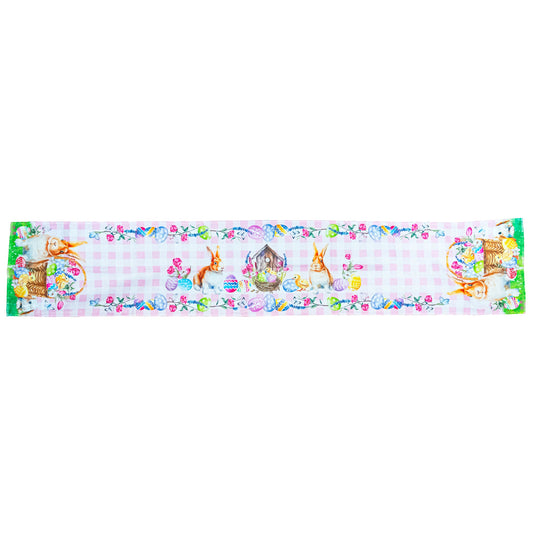 Whimsical Bunny and Colorful Eggs Easter Table Runner