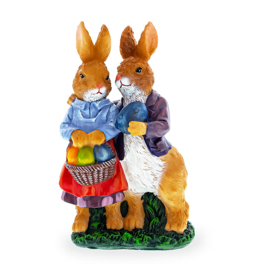 Loving Bunny Duo with Festive Easter Basket Figurine