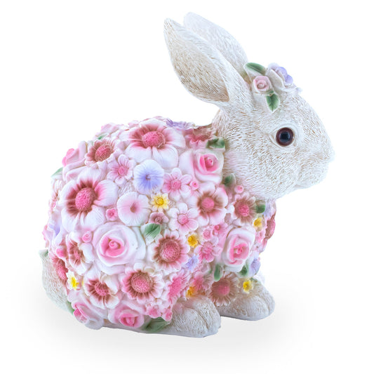 Floral Bunny Figurine – Elegant Spring & Easter Decor with Pastel Flowers 7.1 Inches