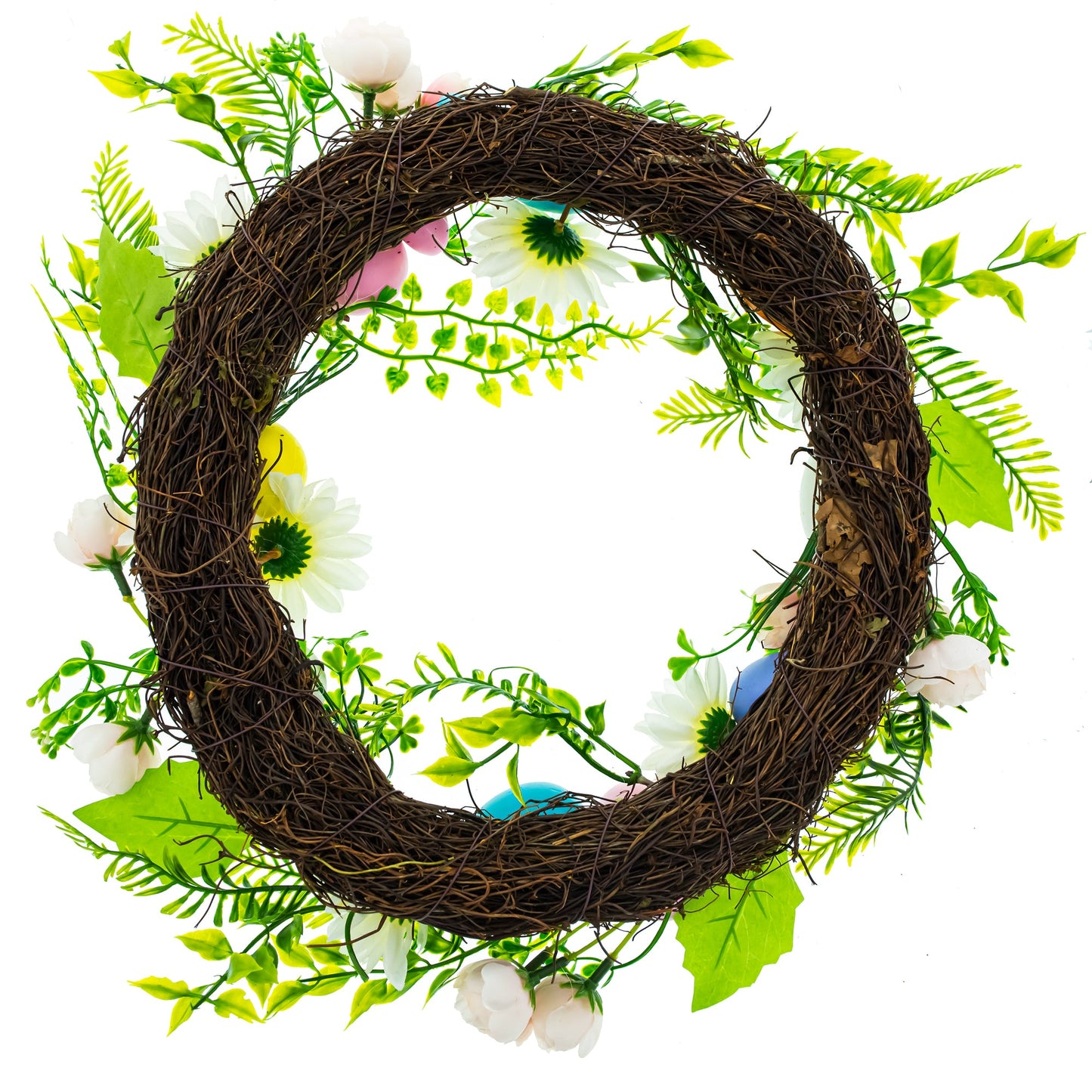 Easter Egg & Floral Wreath – Spring Door Decoration with Speckled Eggs & Flowers 13 Inches