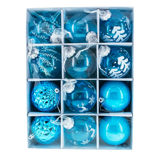 Set of 12 Plastic Ball Christmas Ornaments