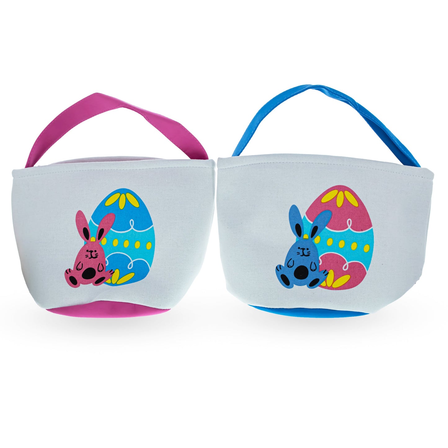 Set of 2 Easter Bunny Tote Bags – Soft Fabric Egg Hunt Baskets for Kids 9.5 Inches Tall