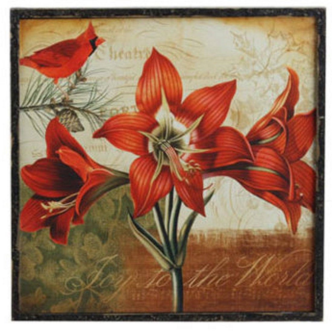 14 inch Wooden Cardinal Print - Red Poinsettia