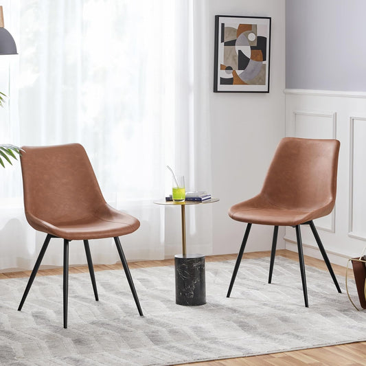 Dining Chairs Set Of 2 Brown Upholstered Faux Leather
