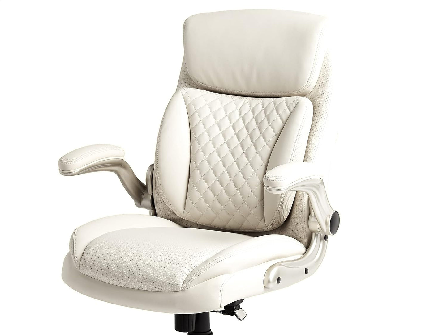 Cream Leather Ergonomic Office Chair With Flip Up Armrests