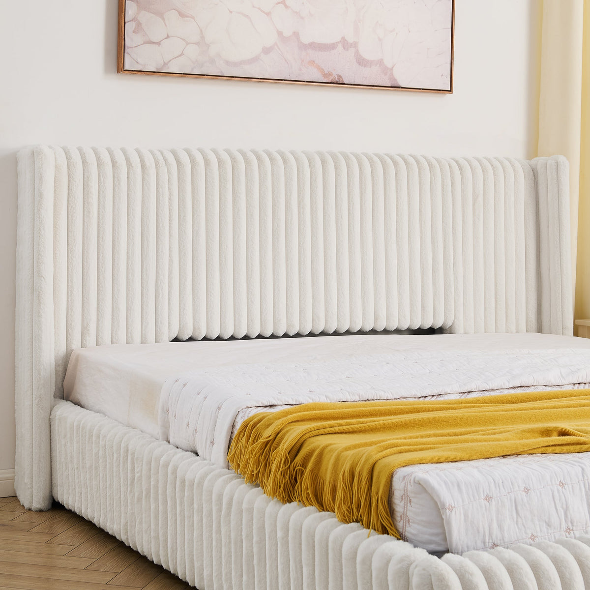 King Functional Vertical Striped Bed with Gas Lift Storage