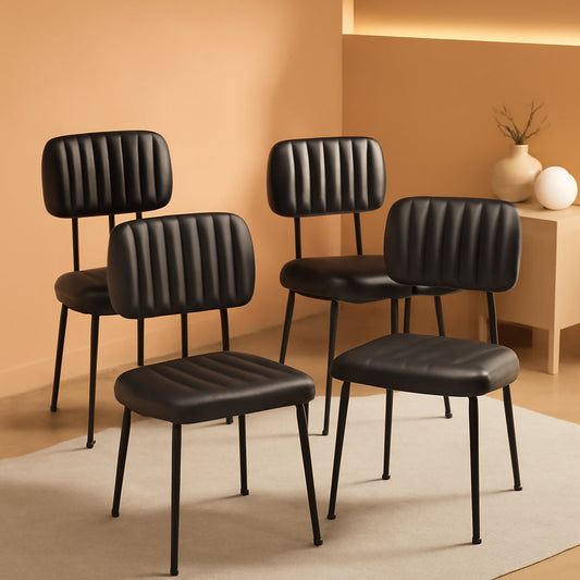 Dining Chairs Set Of 4 Black Faux Leather Seats Mid Century