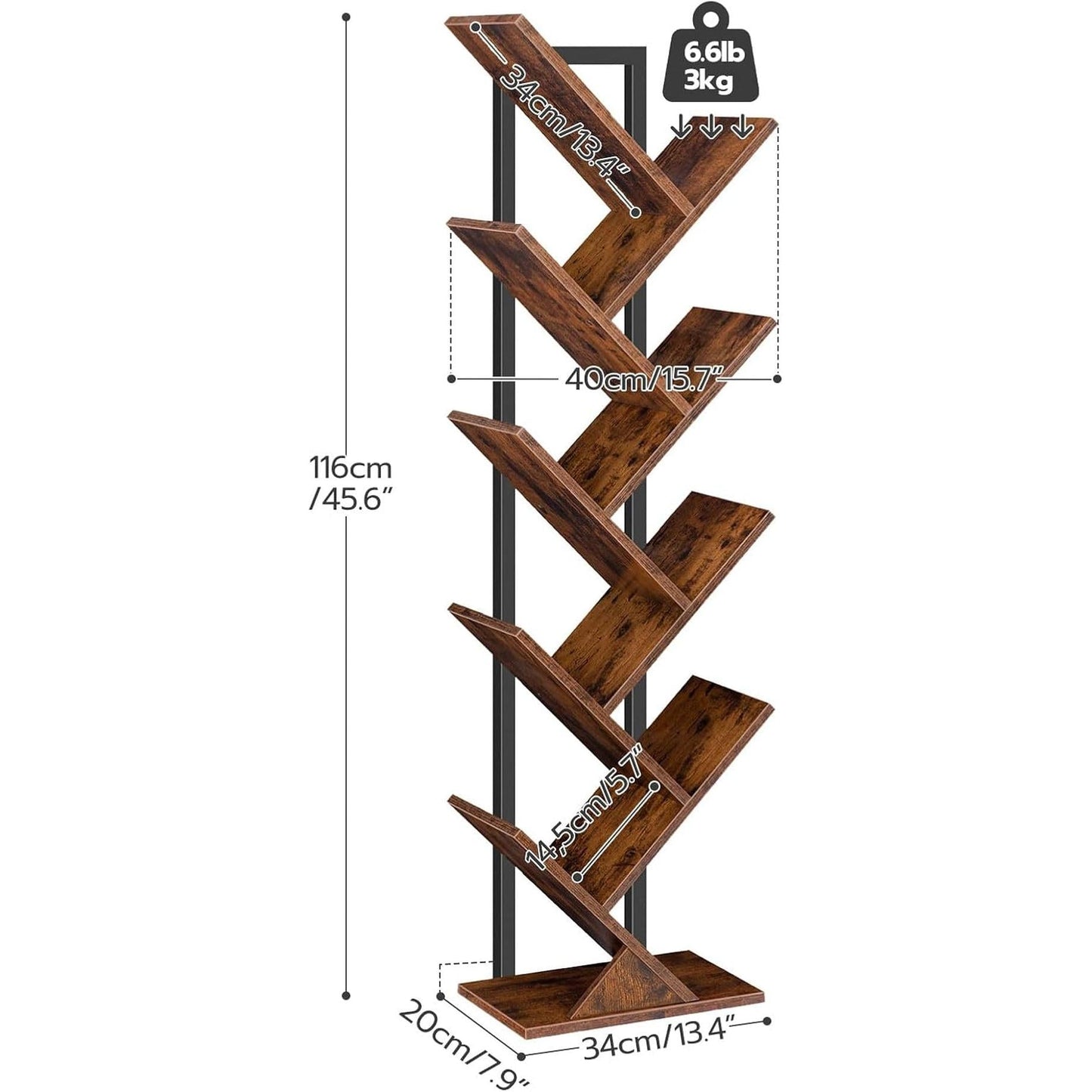 Tree Bookshelf 9 Tier Rustic Brown Living Room Bookcase