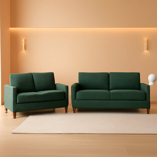 Green Mid Century Modern Couch and Loveseat Set for Small Spaces