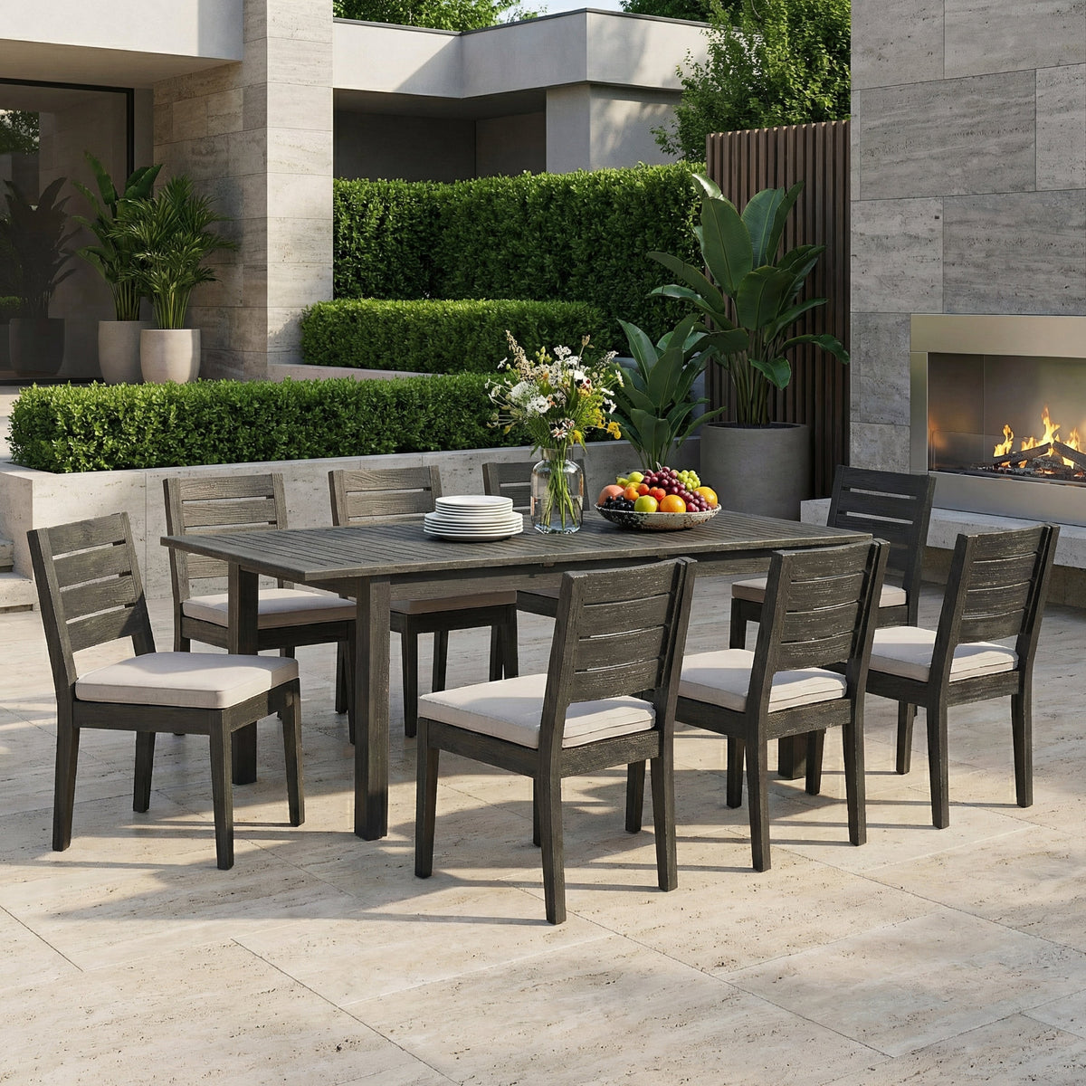9-Piece Outdoor Dining Set, Extendable Acacia Wood Patio Table