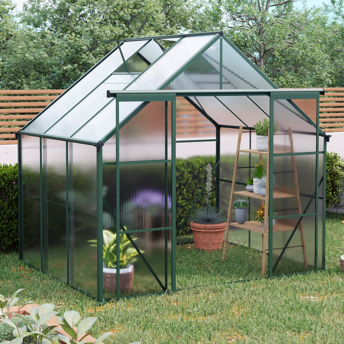 Green Double Door Polycarbonate Greenhouse - 8x6ft