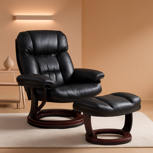 Leathersoft Upholstered Recliner With Ottoman Black