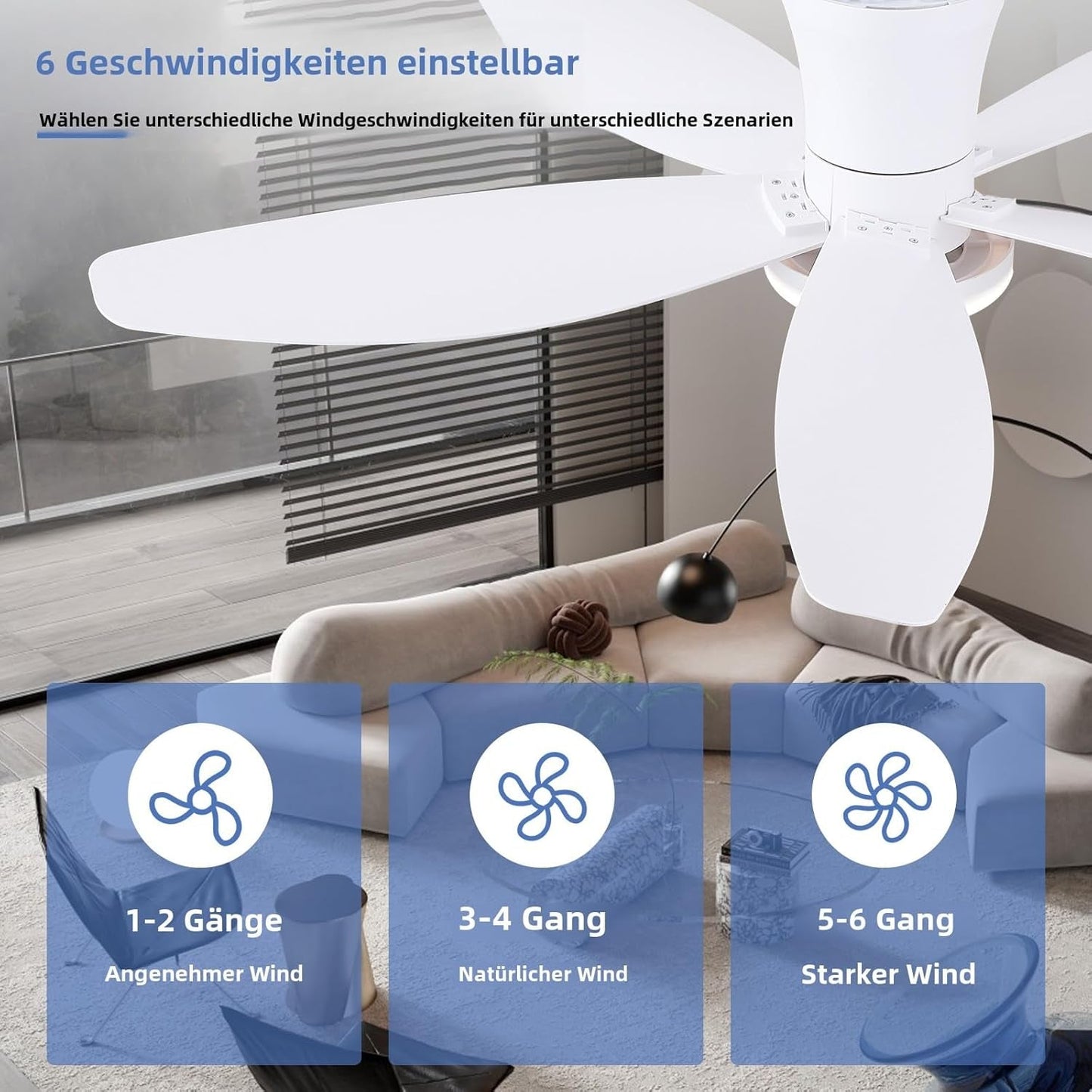 36 Inch White Ceiling Fan With Dimmable LED Remote App Control Energy Efficient
