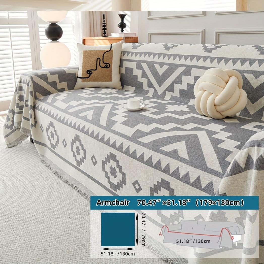 Boho-Chic All-Season Sofa Cover | Light Gray & Pet Proof Couch Cover