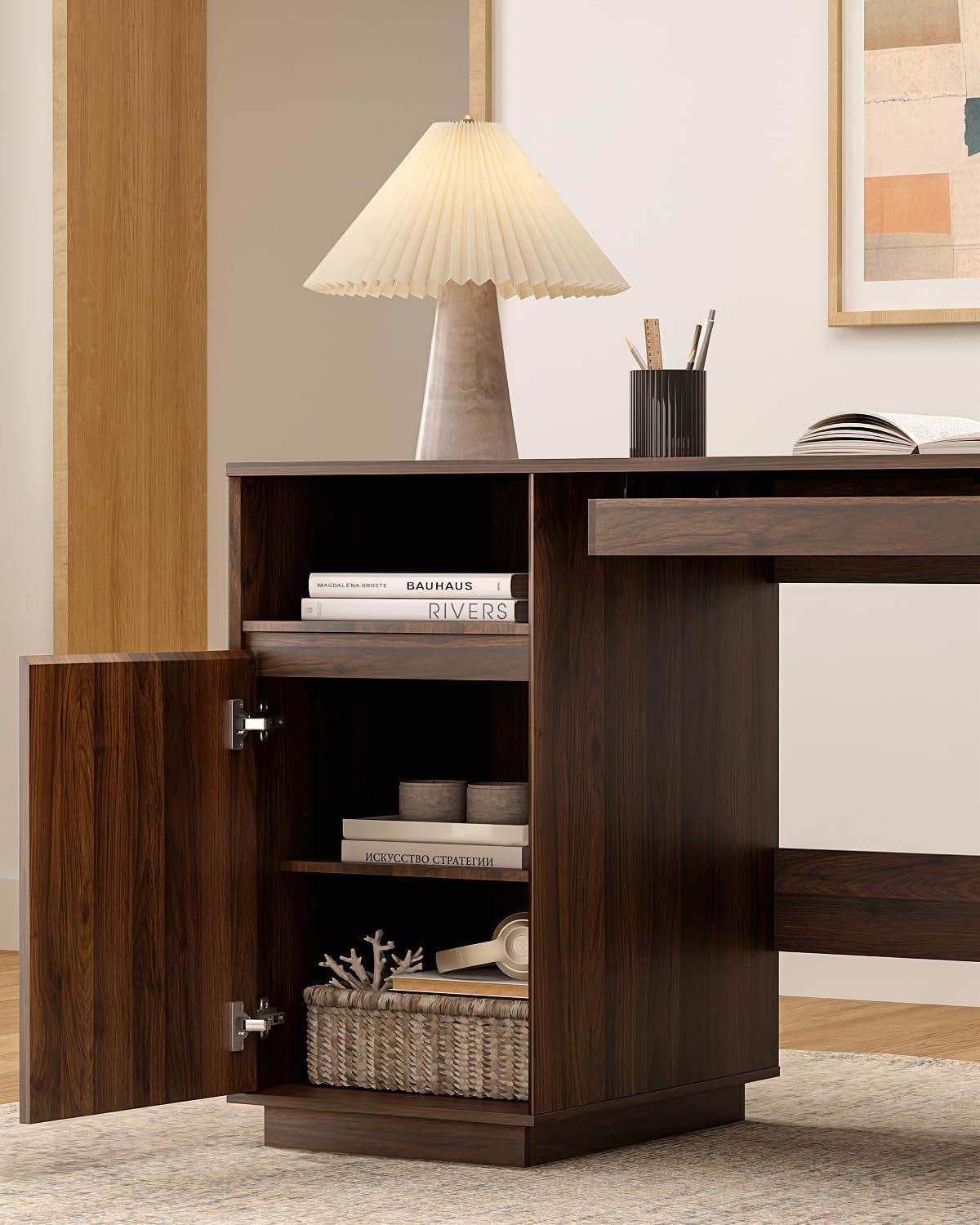 Farmhouse Executive Desk With Charging Station Brown