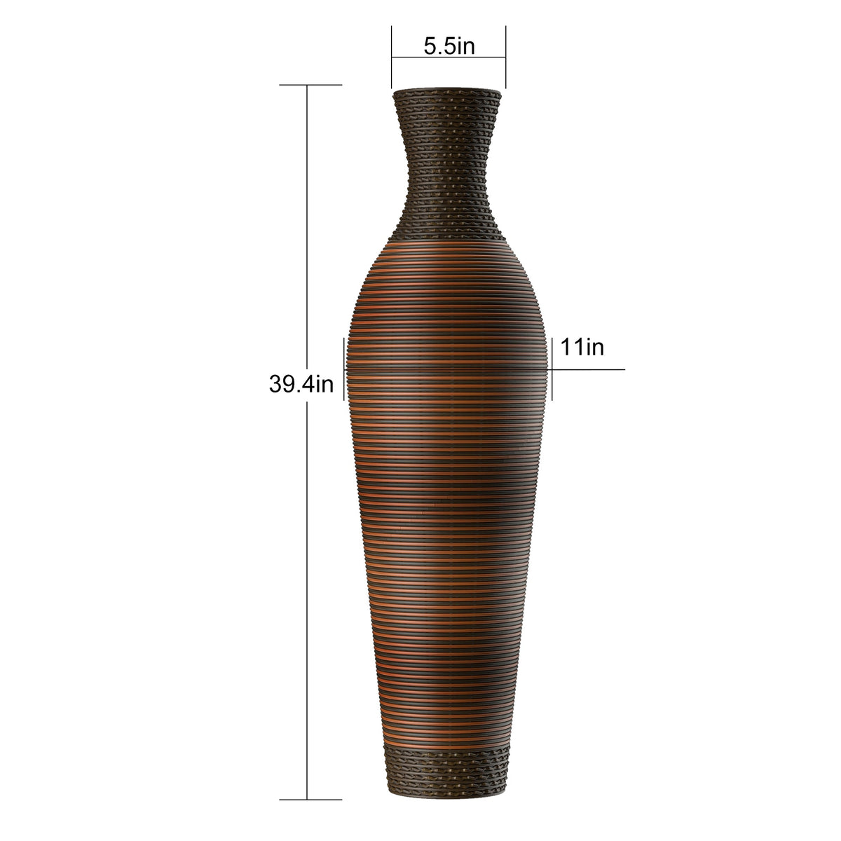 Hand-Woven PVC Rattan Floor Vase, 39 Inch Tall