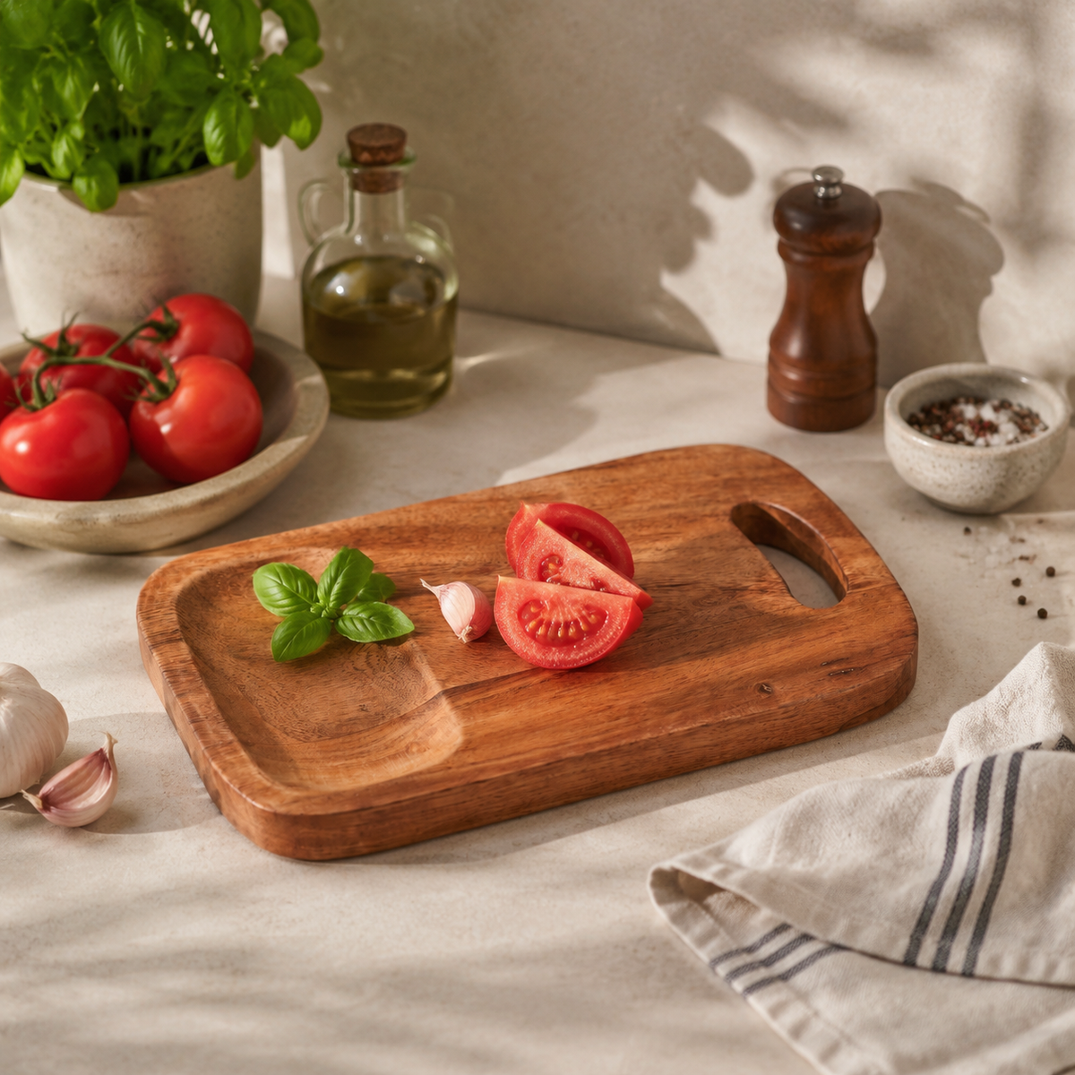 Handcrafted Acacia Wood Cutting Board with Built-In Handle