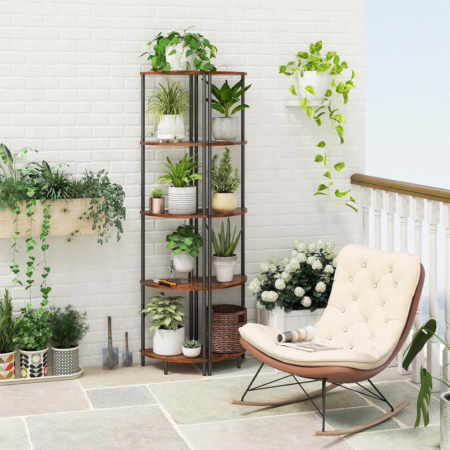 65 Inch Rustic Corner Shelf Stand 5 Tier Bookshelf