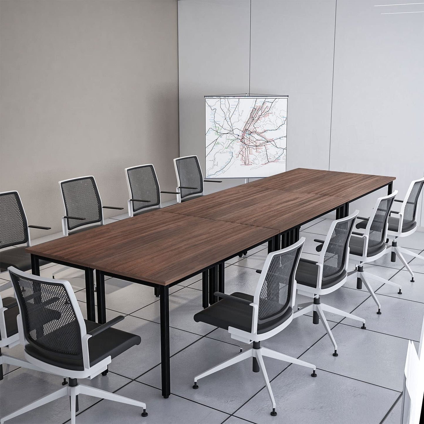Durable Walnut Brown Conference Table For 14 Seats