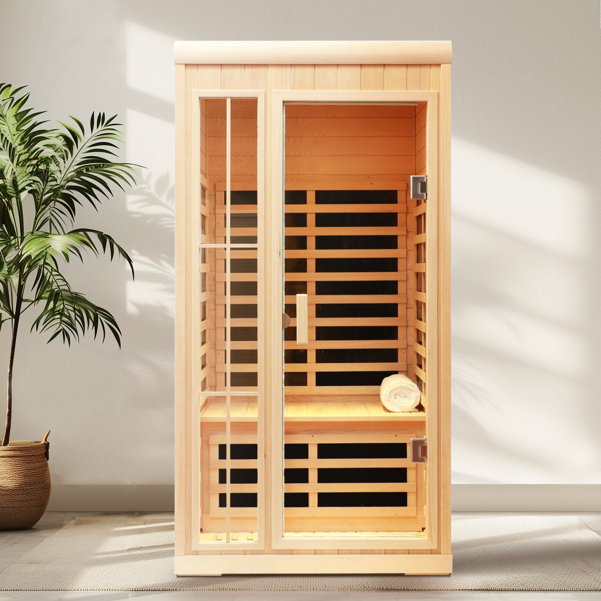 Deluxe One Person Hemlock Infrared Sauna Room with LED Colour Lights