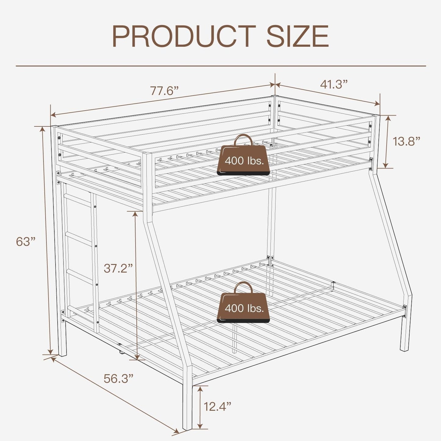 Metal Loft Bunk Bed Twin Over Full Size With Guardrail And Ladder Cream White