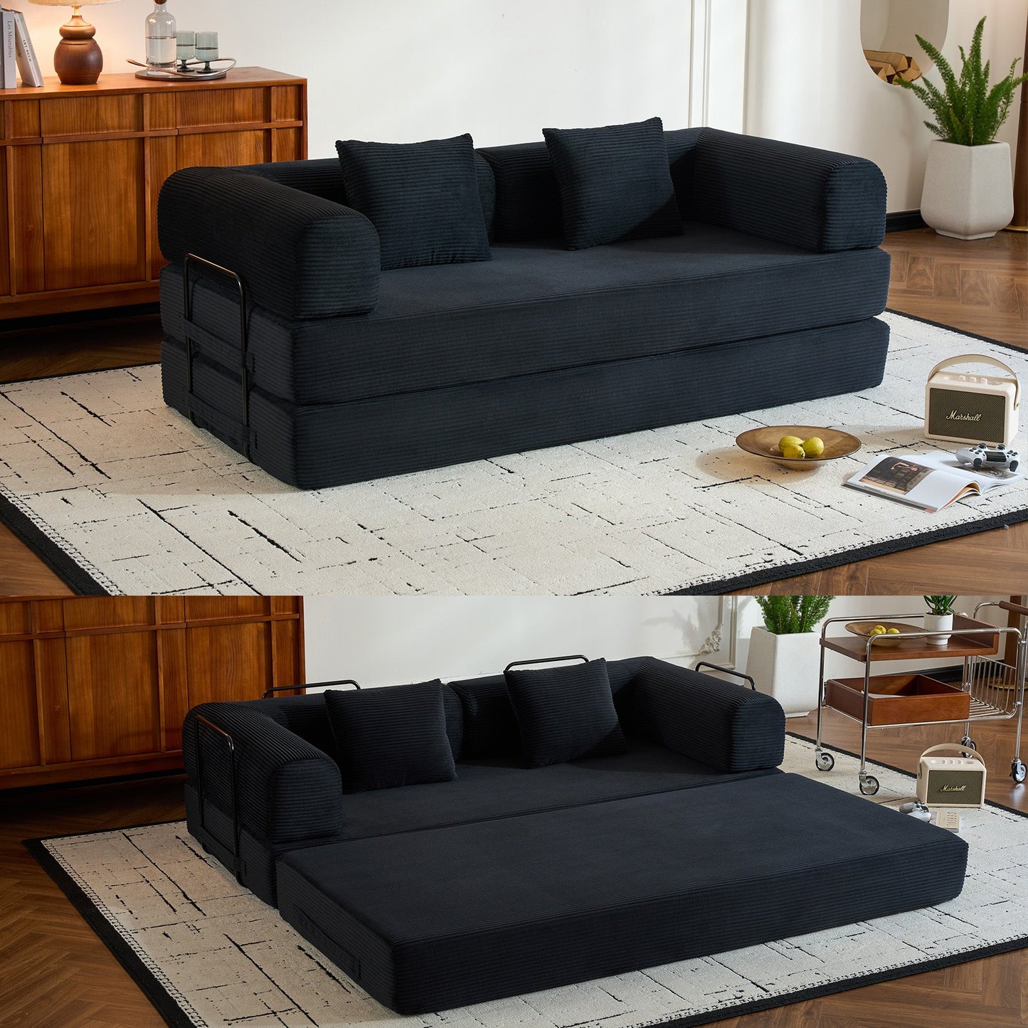 Convertible Sleeper Sofa Bed with Cylindrical Pillow