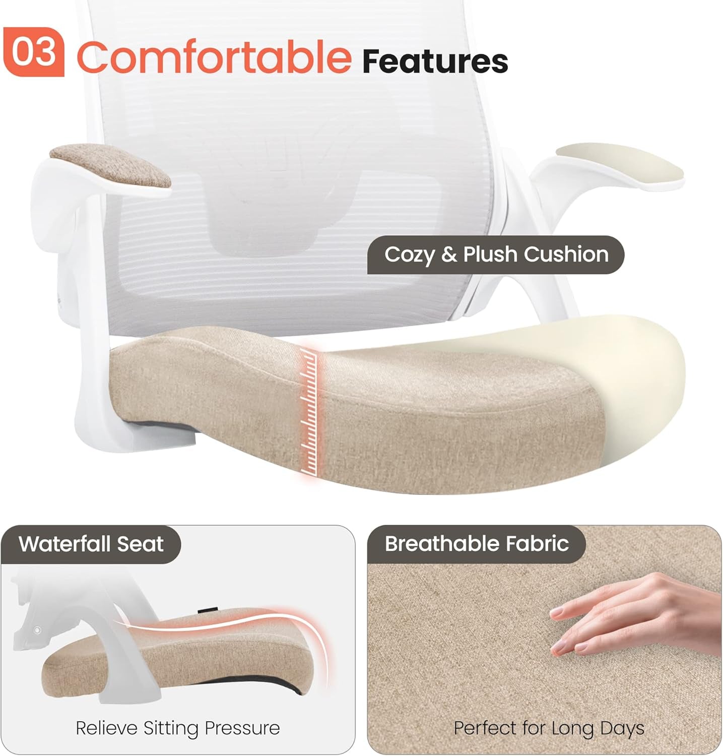 Beige High Back Mesh Office Chair With Adjustable Height And Ergonomic Design