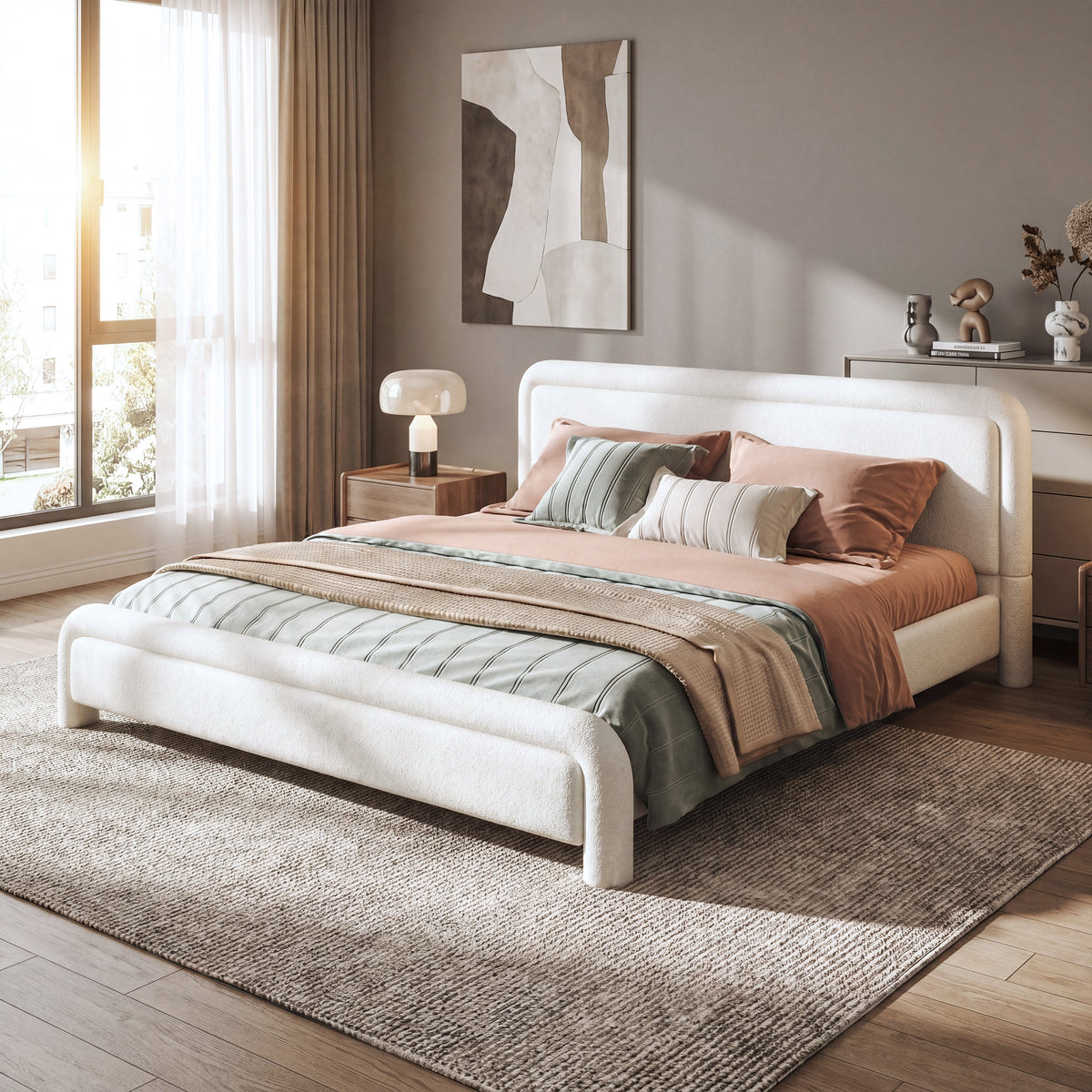 King Size Upholstered Platform Bed Frame