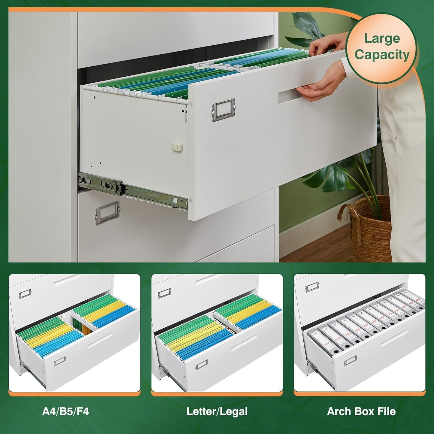 4 Drawer File Cabinet With Lock White Metal Lateral Filing