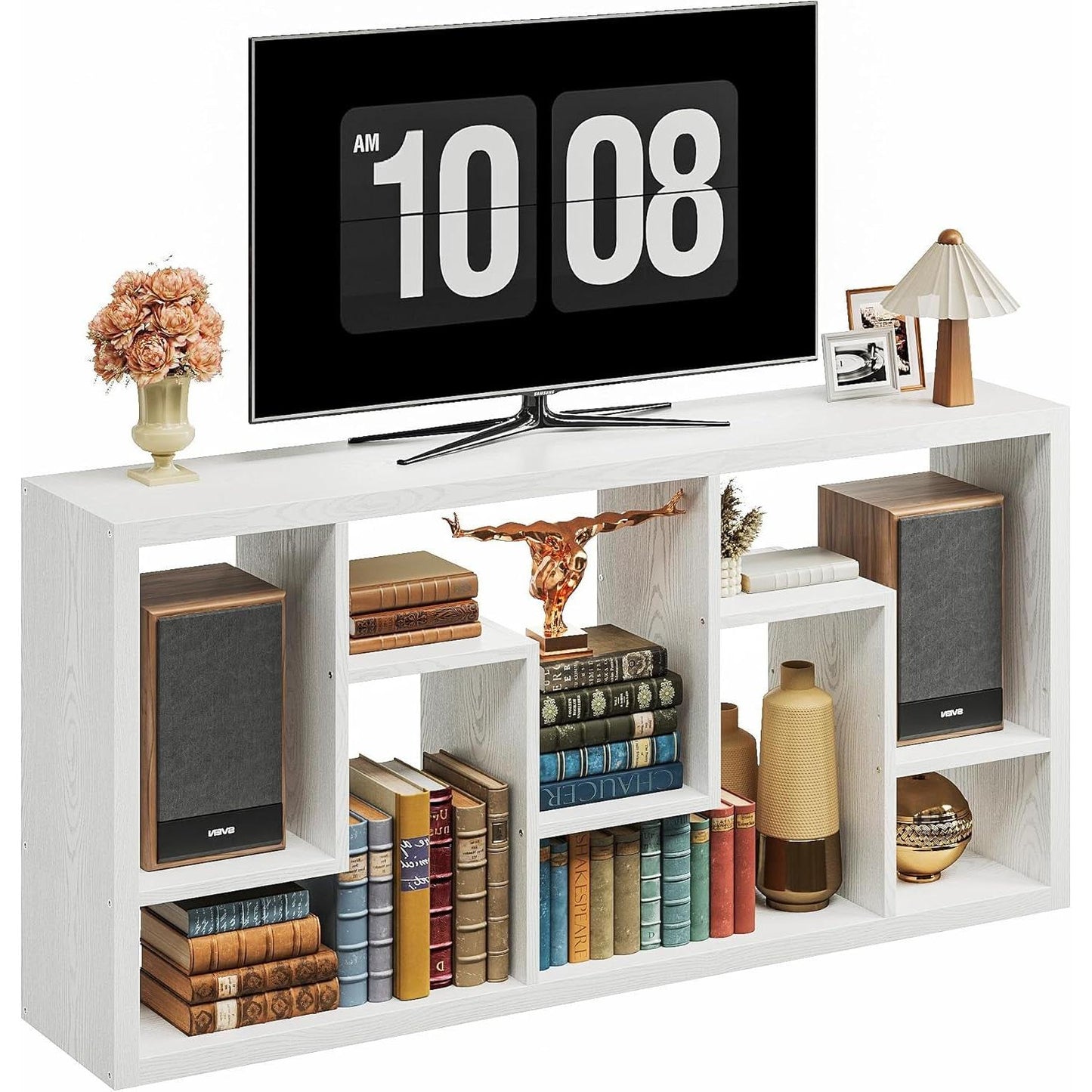 Geometric 6 Shelf Industrial Bookcase White Tall Storage