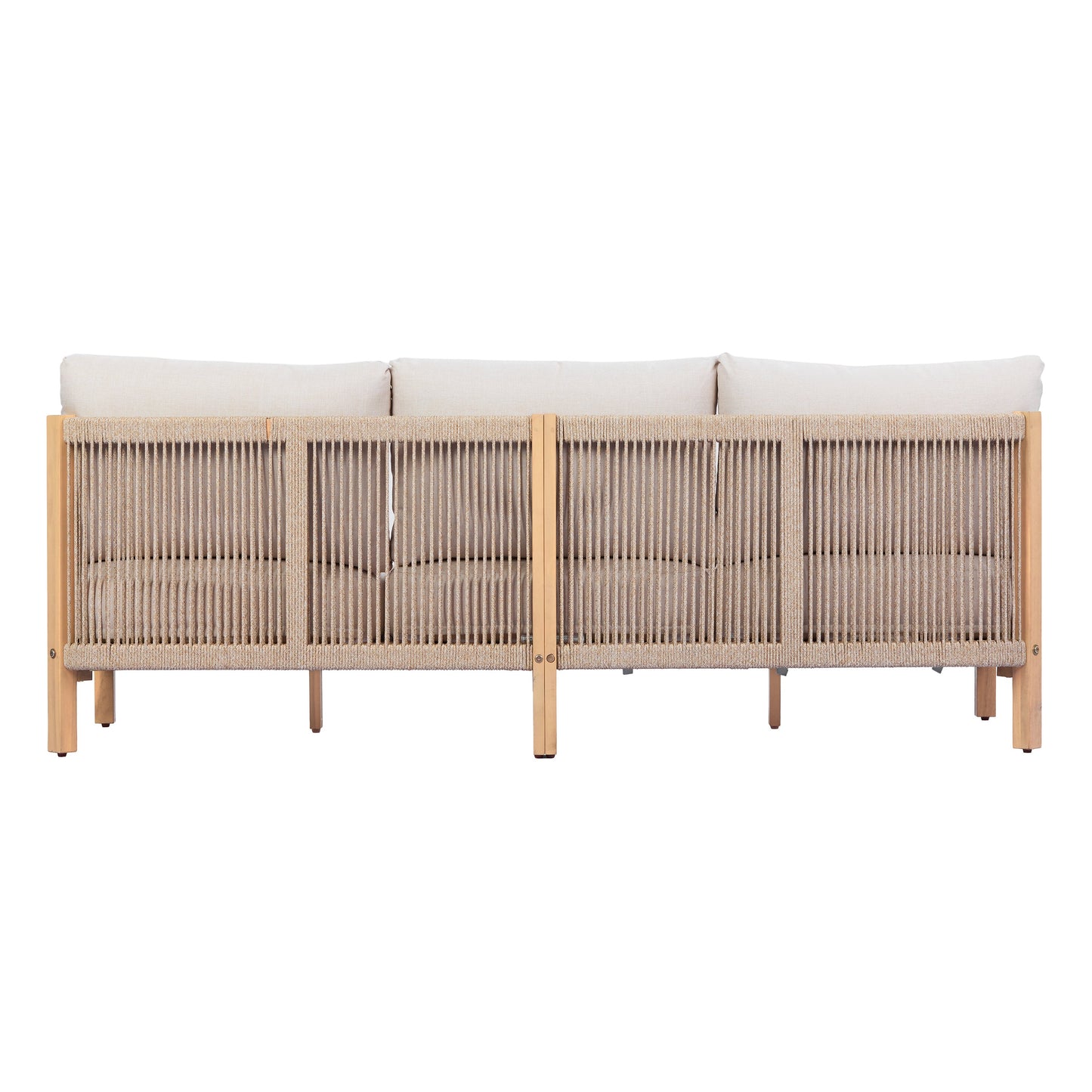 73.23" Outdoor Acacia Wood Frame Three-Seater Sofa