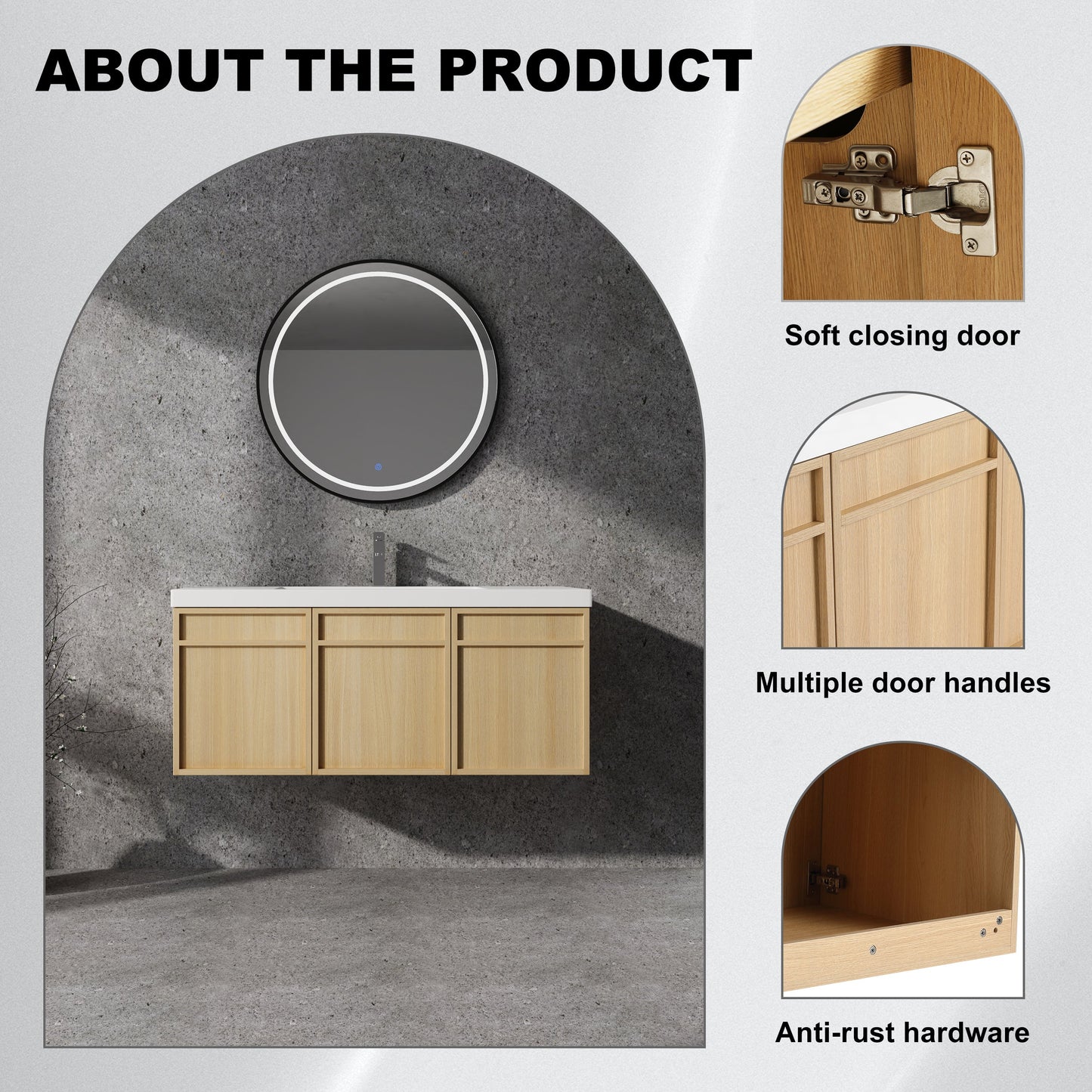 48" Wall-Mounted Bathroom Vanity with Resin Sink