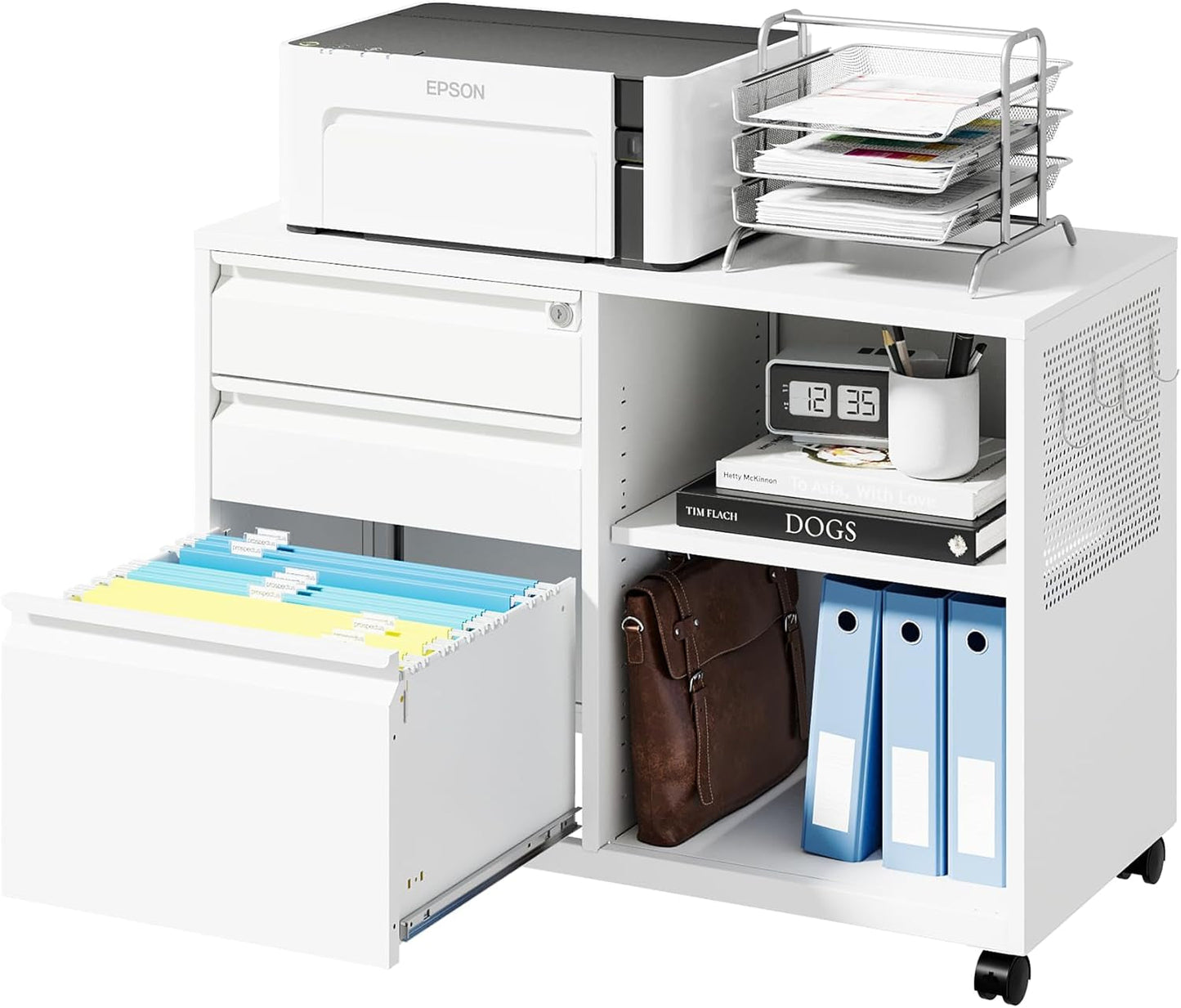 White Locking 3 Drawer File Cabinet For Home Office
