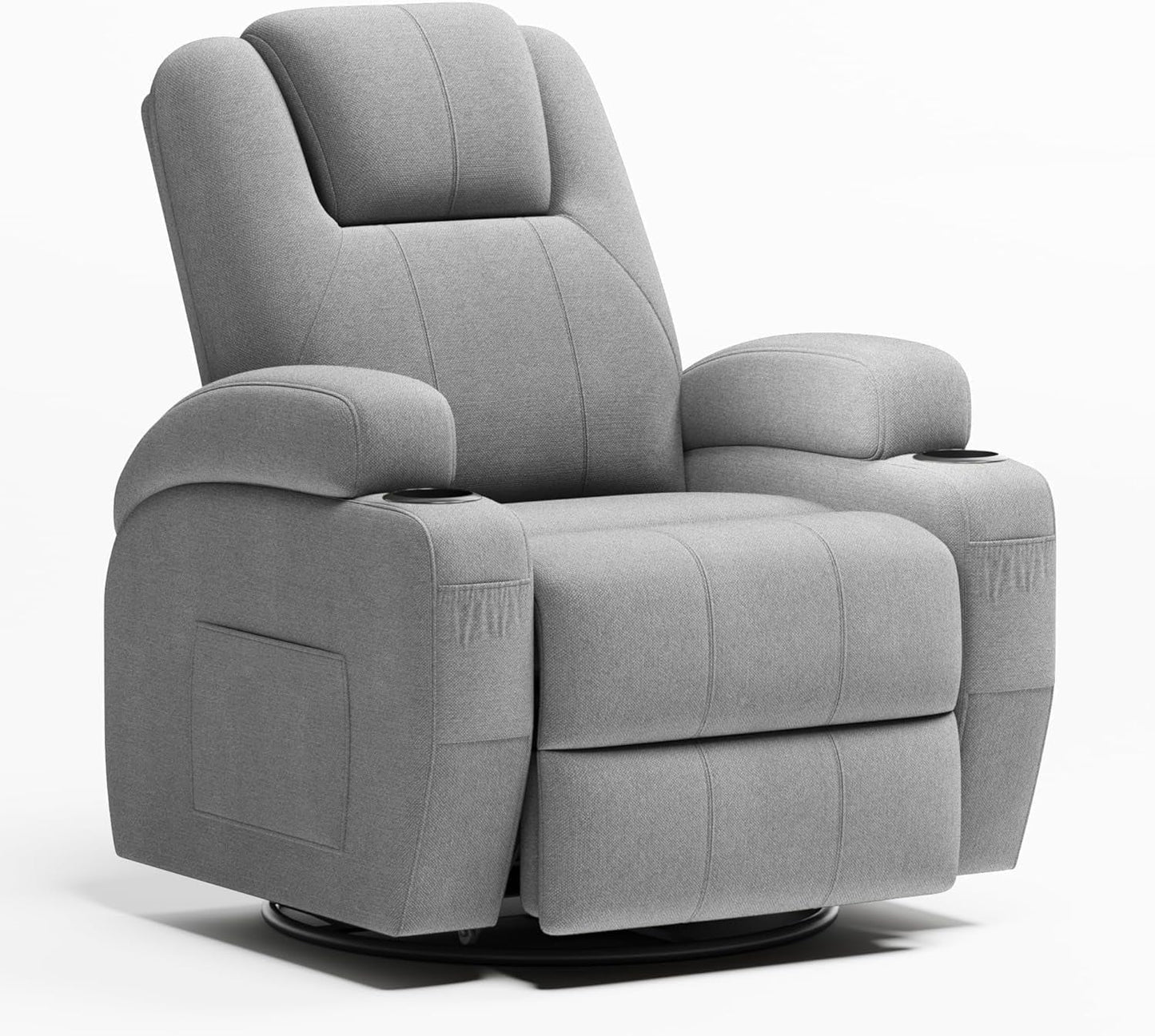 Gray Fabric Swivel Rocker Recliner With Vibration Massage