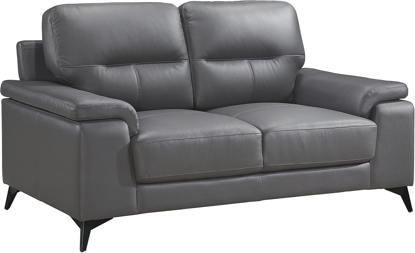 Top Grain Leather Two Piece Living Room Sofa Set Dark Gray