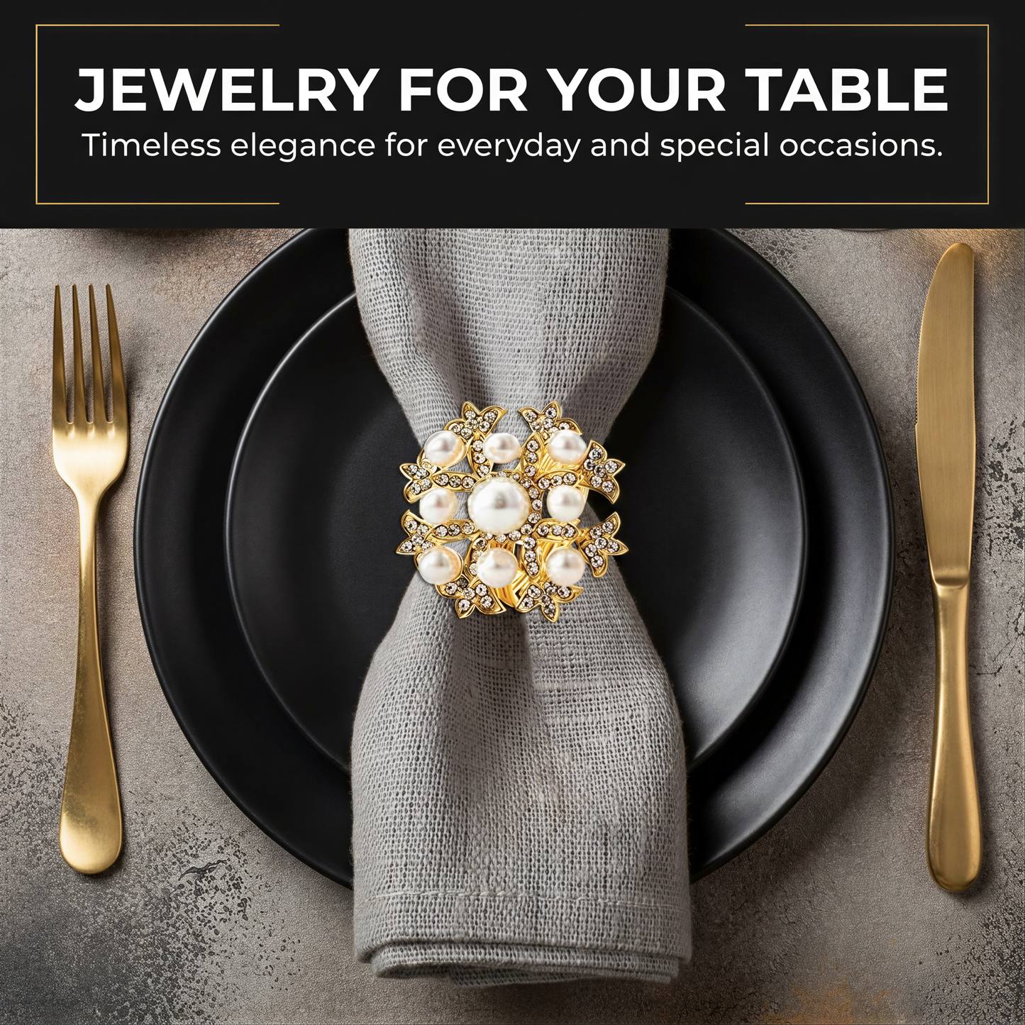 Gold Floral Napkin Rings – Elegant Pearl Design, Durable Rust Resistant Table Setting
