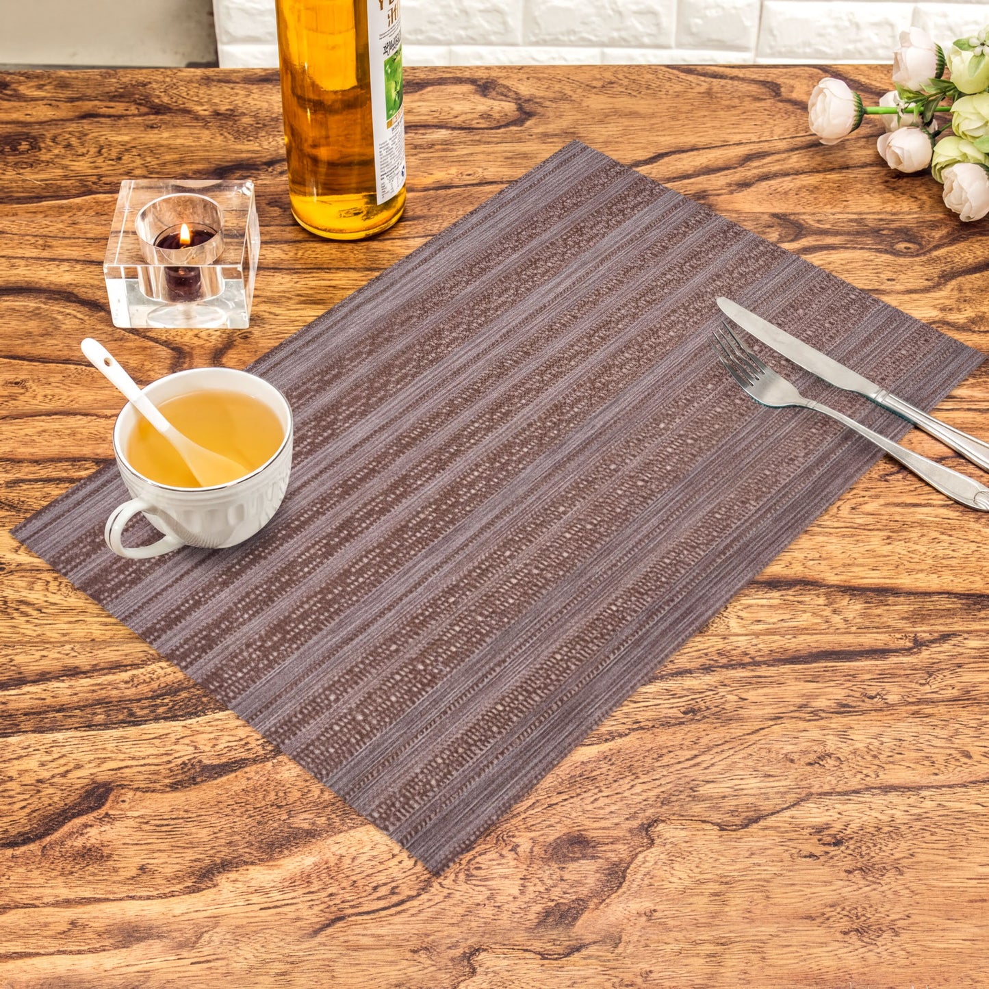 PVC Placemats – Brown Dining Table Mats | Non Slip, Heat Resistant & Waterproof