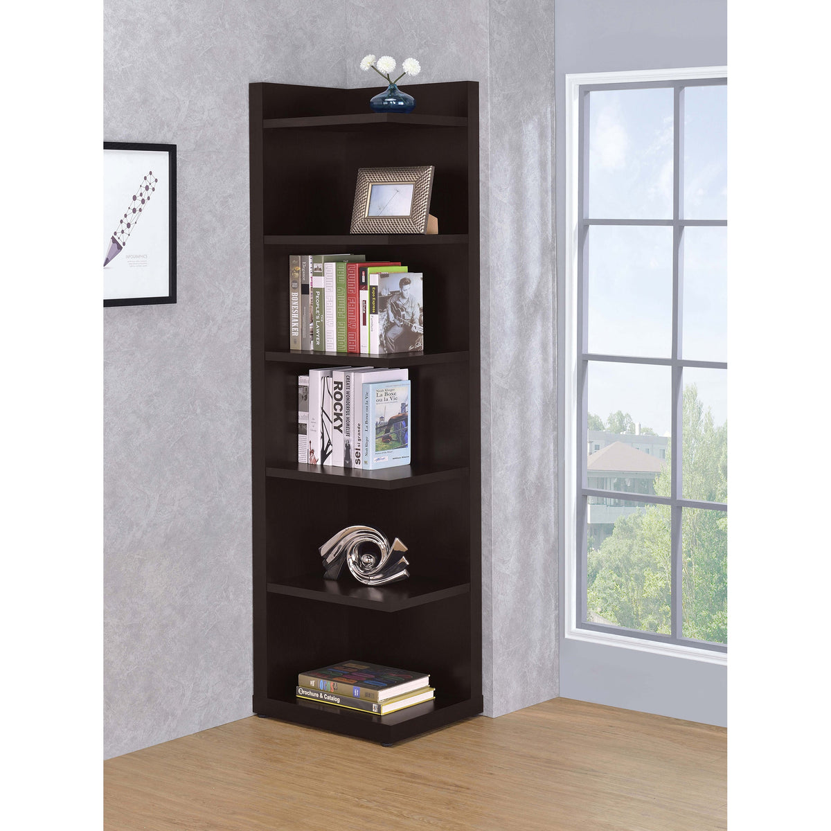 Cappuccino 6-Tier Corner Bookcase