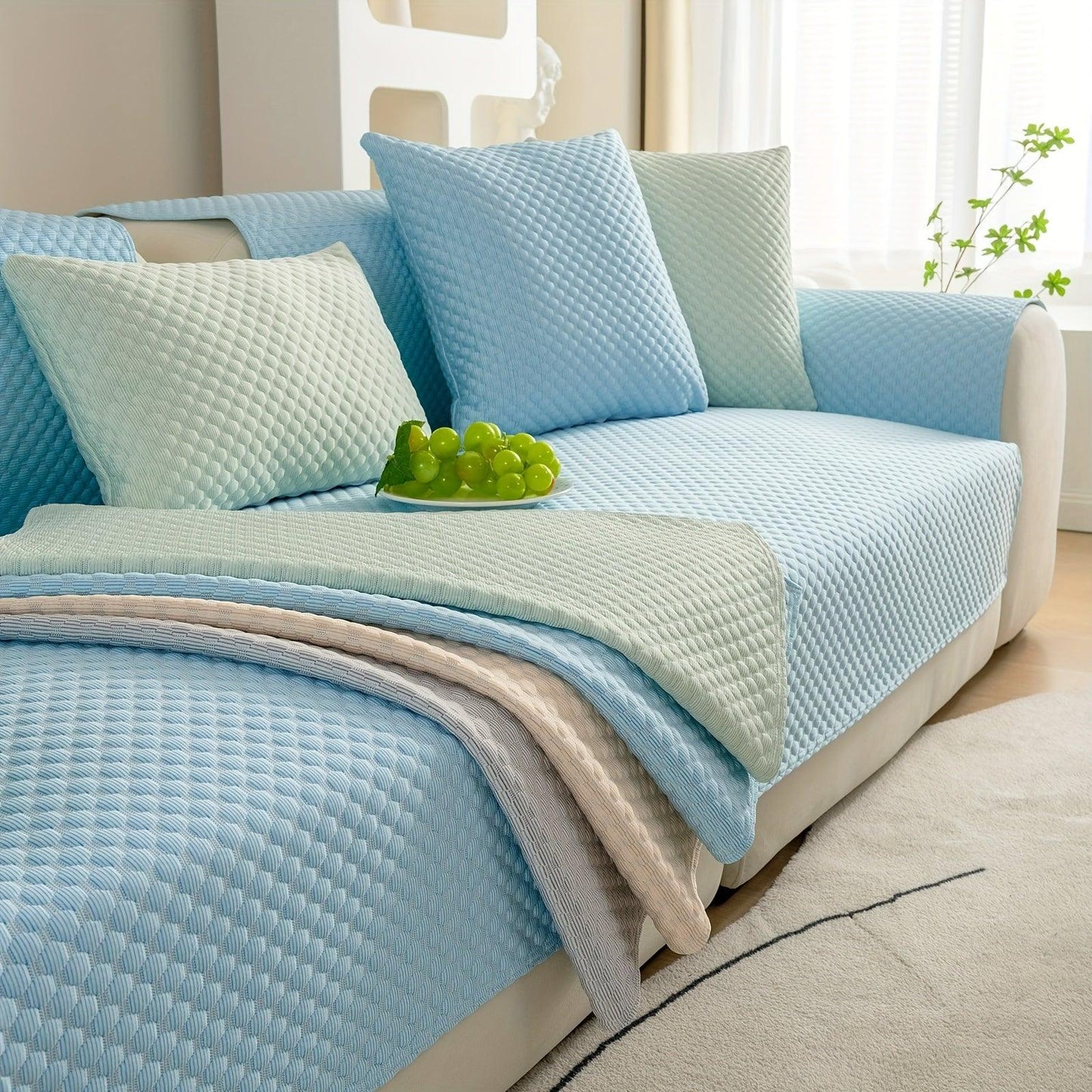 Breathable Ice Silk Light Gray Couch Cover - Cooling & Anti-Scratch